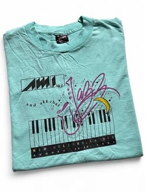 Vintage 1990s Aqua Graphic New Orleans Jazz Piano Tee - AMI XL